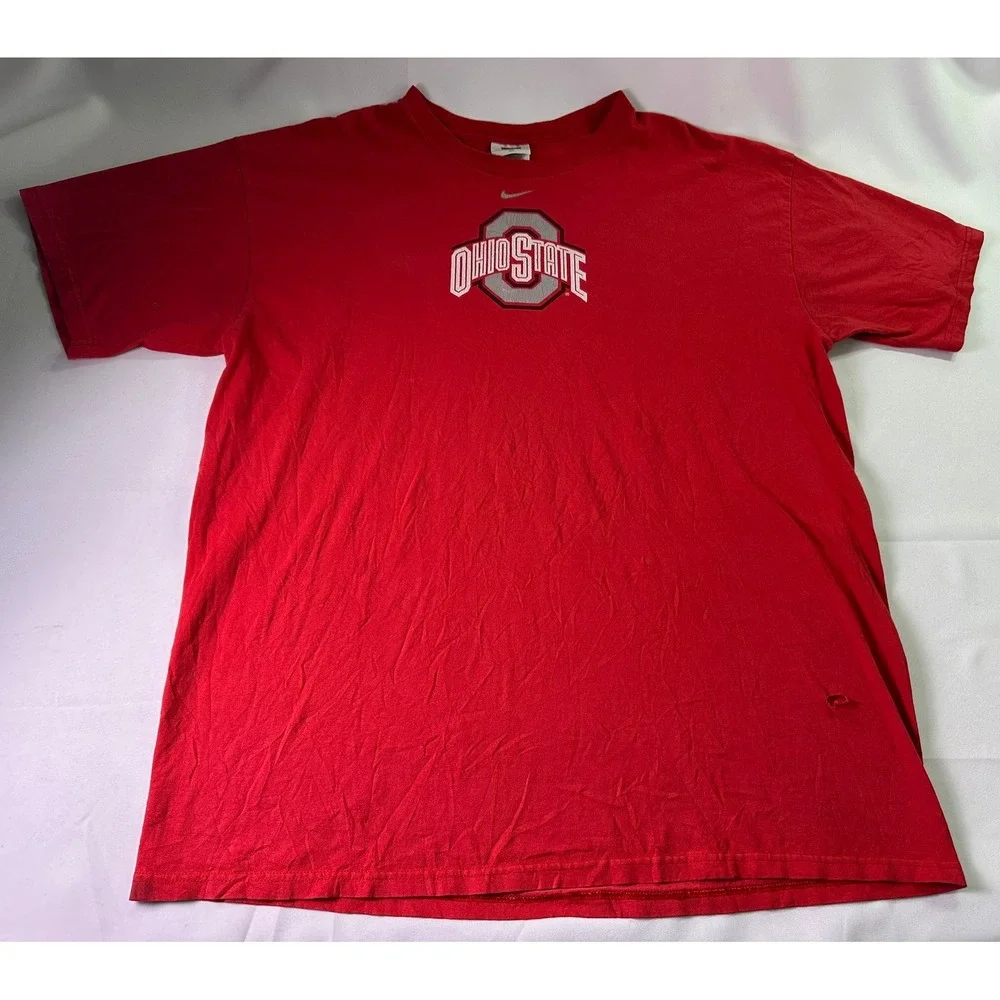 VTG Nike Team Ohio State Buckeyes‎ T-Shirt XL Center Swoosh Red Distressed Y2K